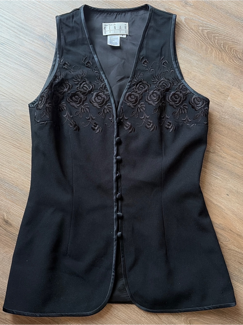 Black vest blouse with silk trim